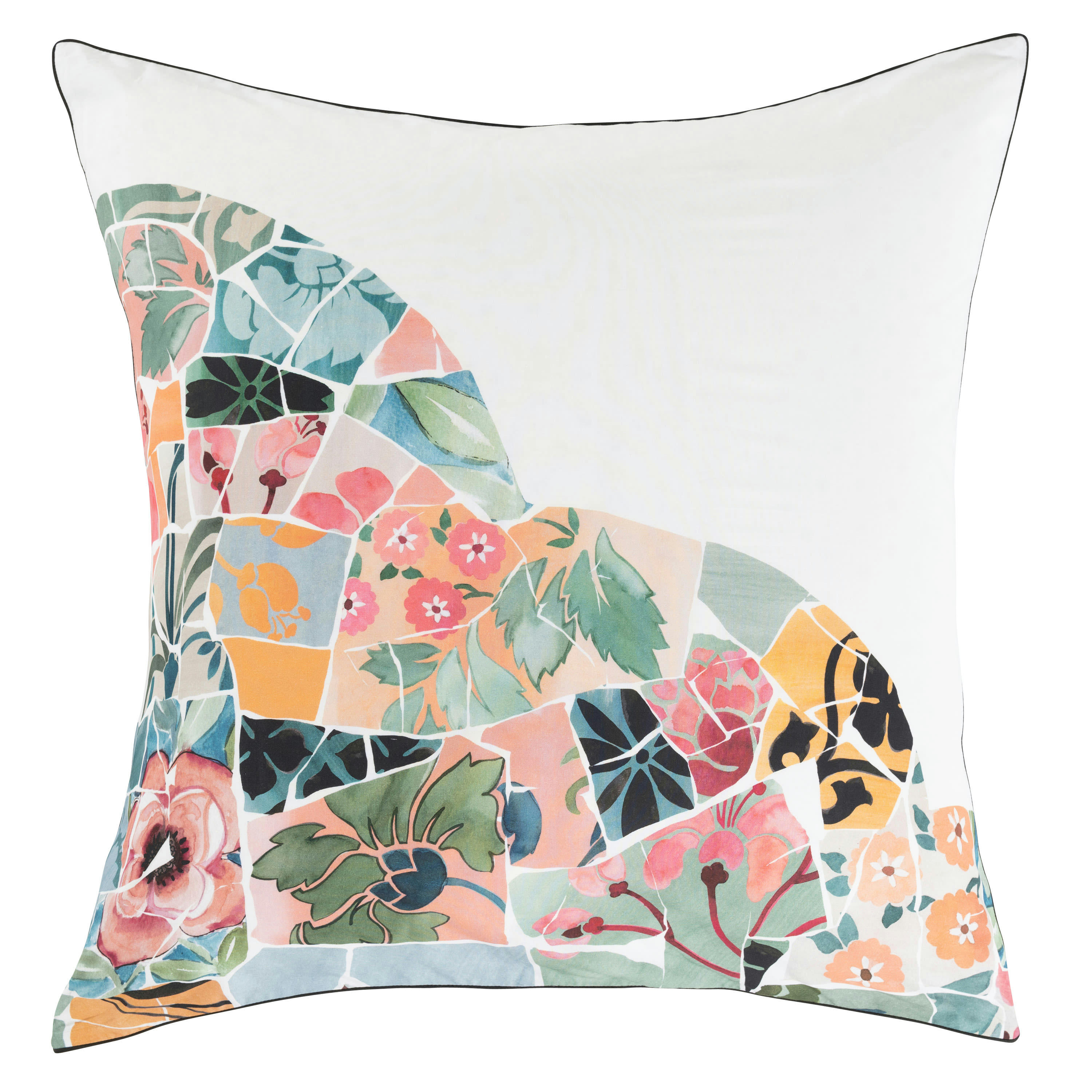 AZULEJOS - Taie d'oreiller carrée réversible percale de coton  blanc 64x64