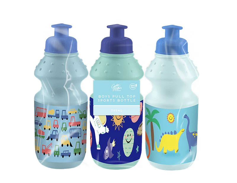 Boys Pull Top Sports Bottle 355ml 3 Pack