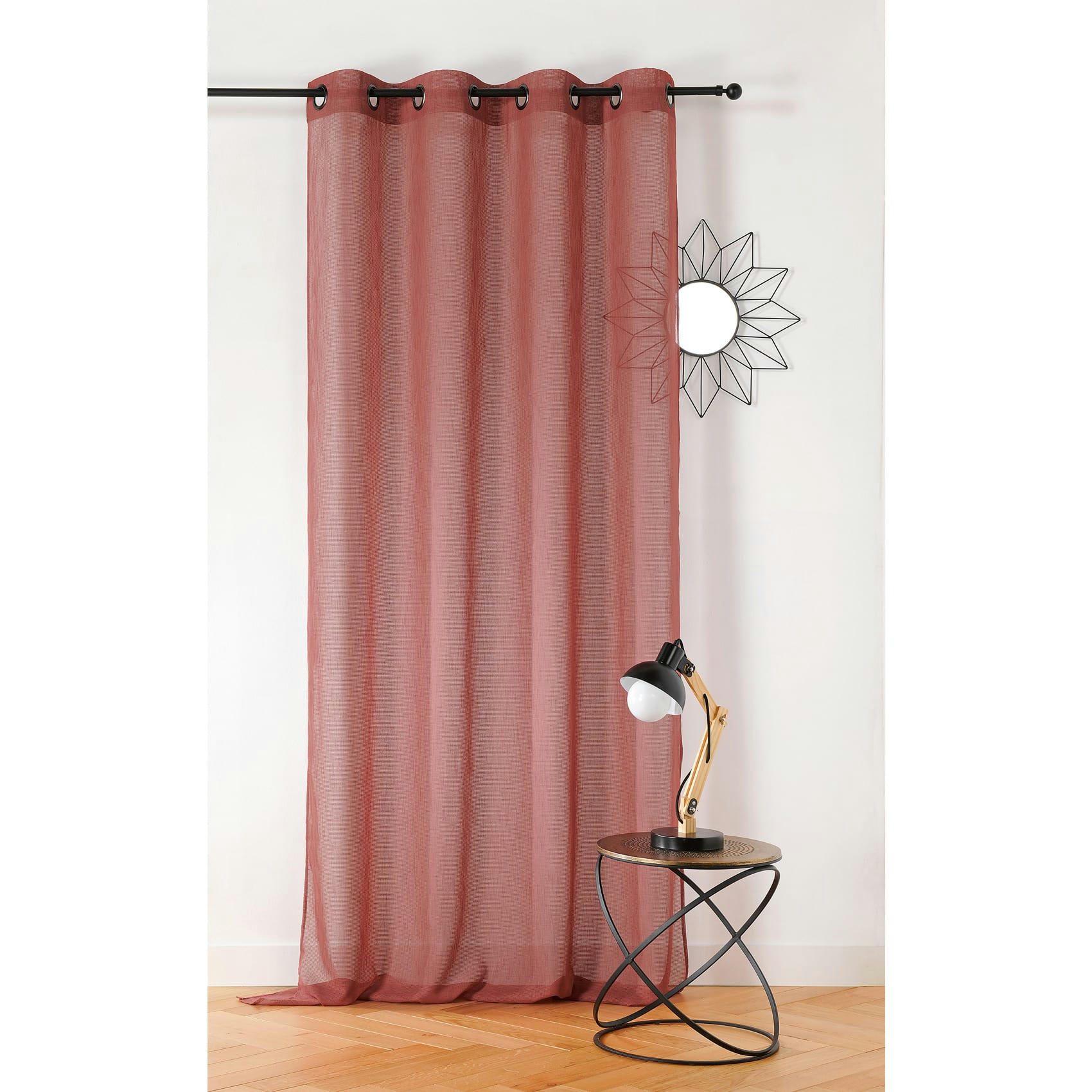 - Voilage  -  - effet de rayures polyester bordeaux 145x240 cm