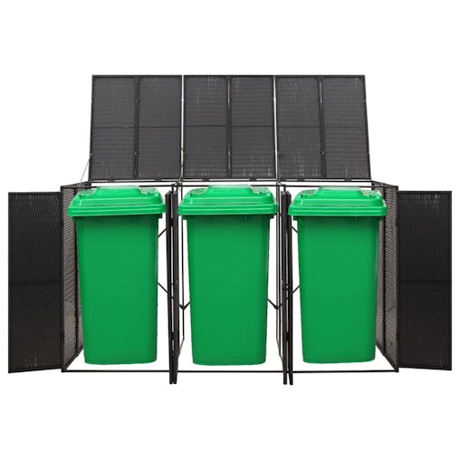 NNEVL Triple Wheelie Bin Shed Black 207x80x117 cm Poly Rattan