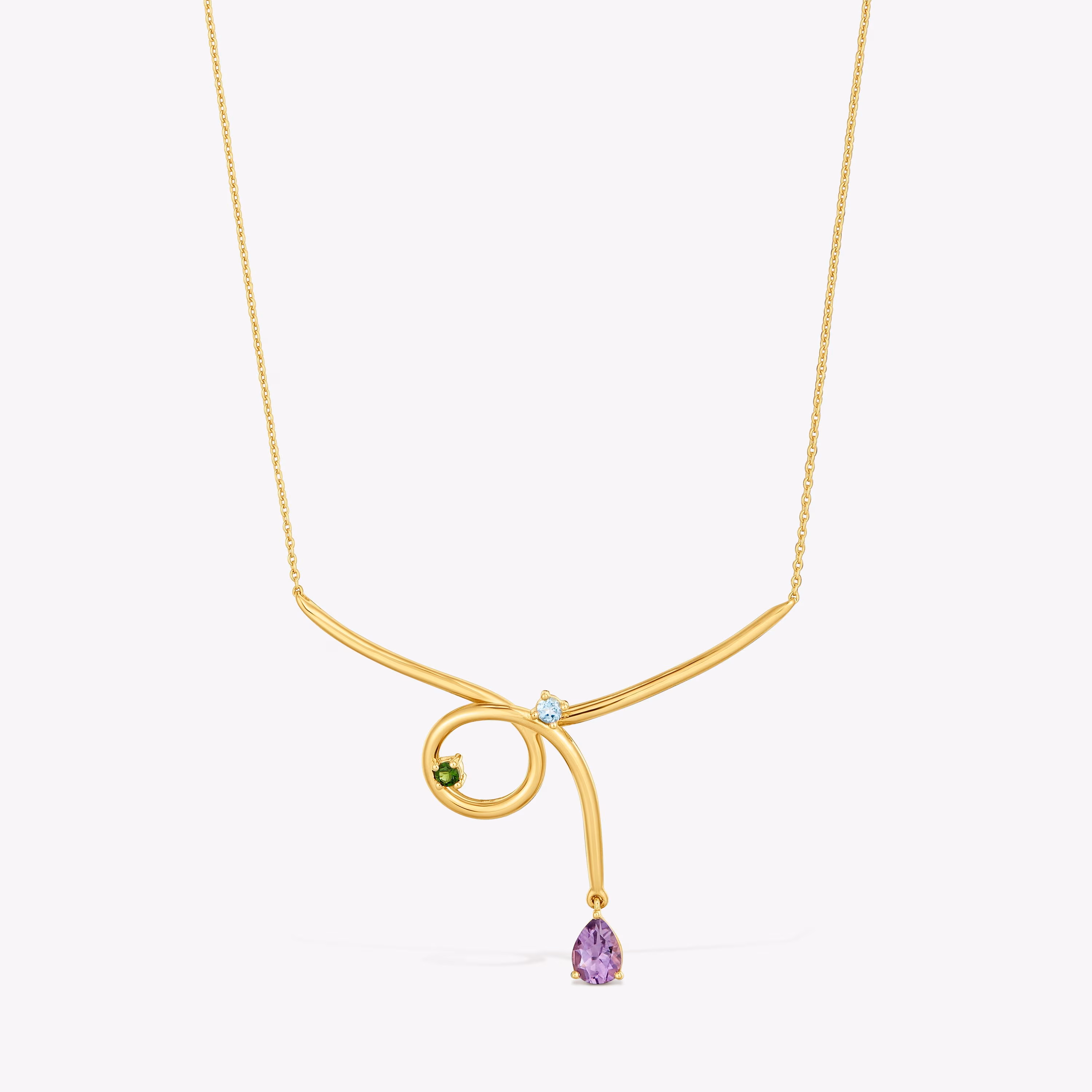 Collar cadena con baño de oro 18 kt sobre plata y gemas Lio