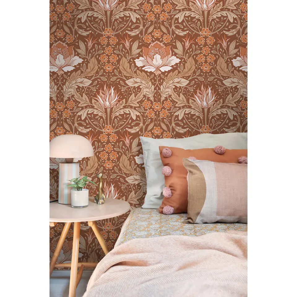 ESTAhome behang vintage bloemen in art nouveau stijl terracotta bruin