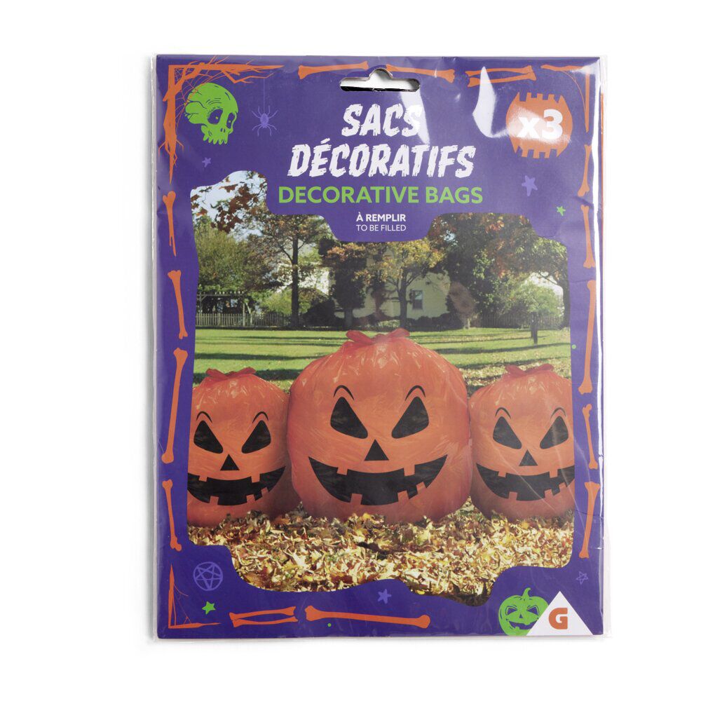 Lot de 3 sacs Halloween décoratifs à remplir tête de citrouille