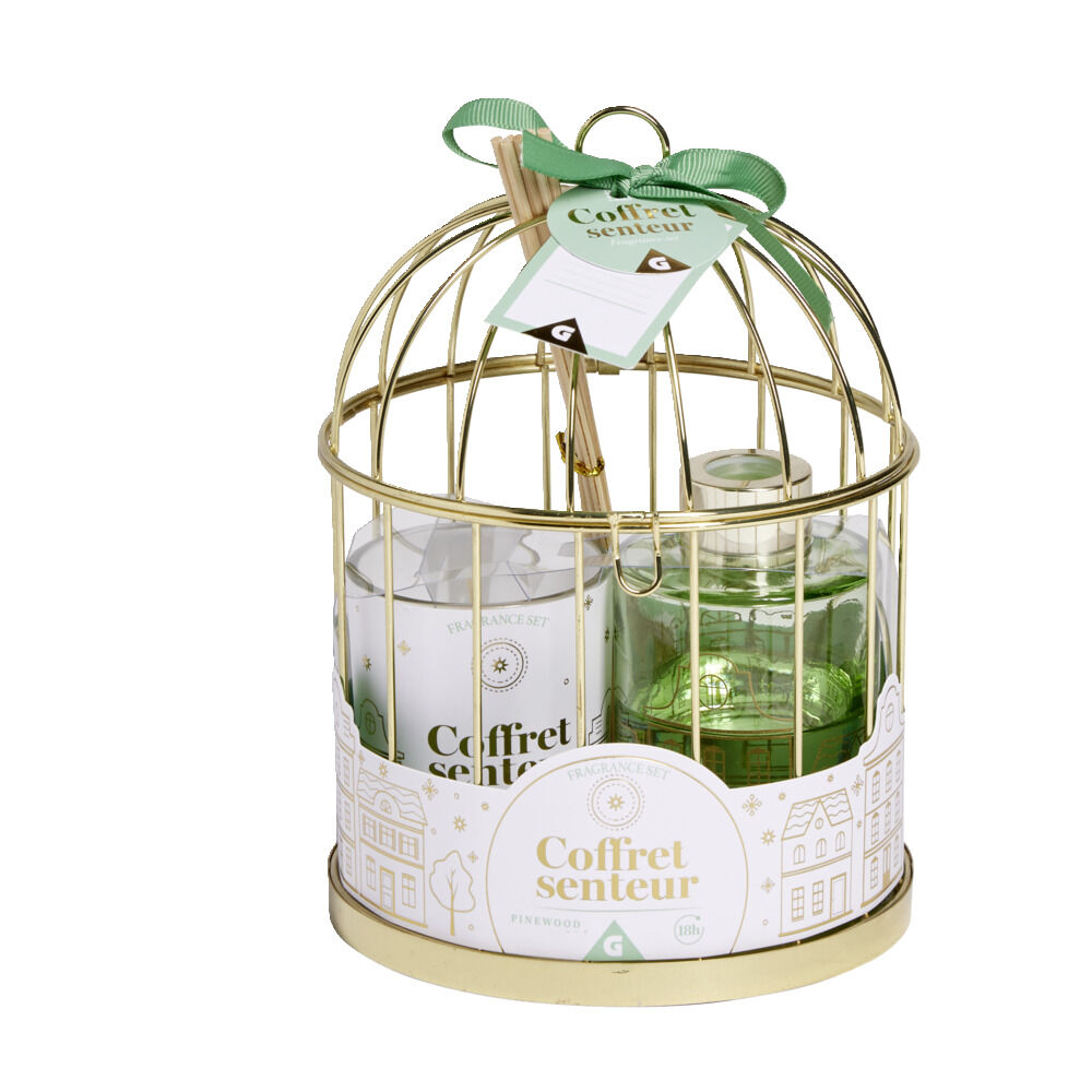 Coffret senteur sous cage diffuseur/bâtonnets/bougie (3 modèles)