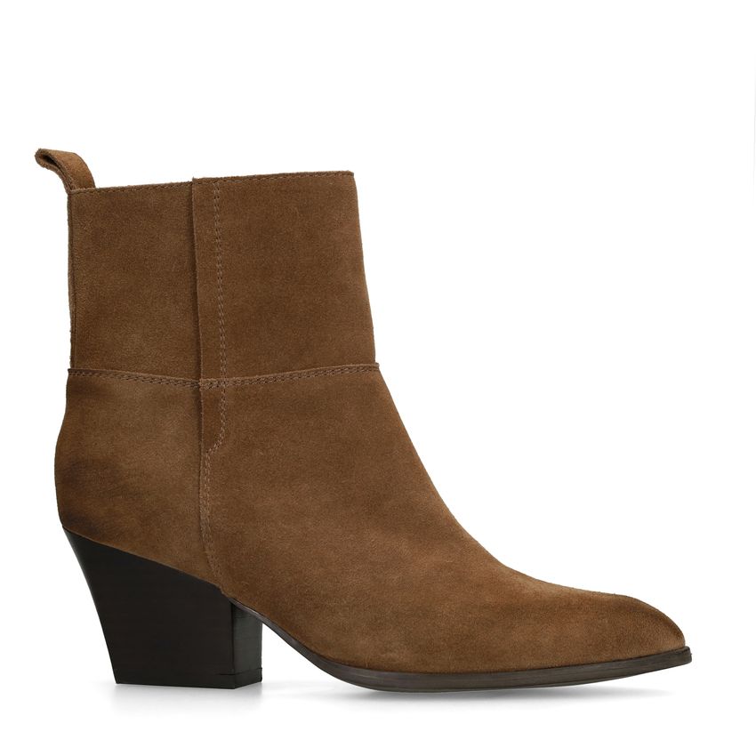 Manfield Taupe suède enkellaarsjes met hak