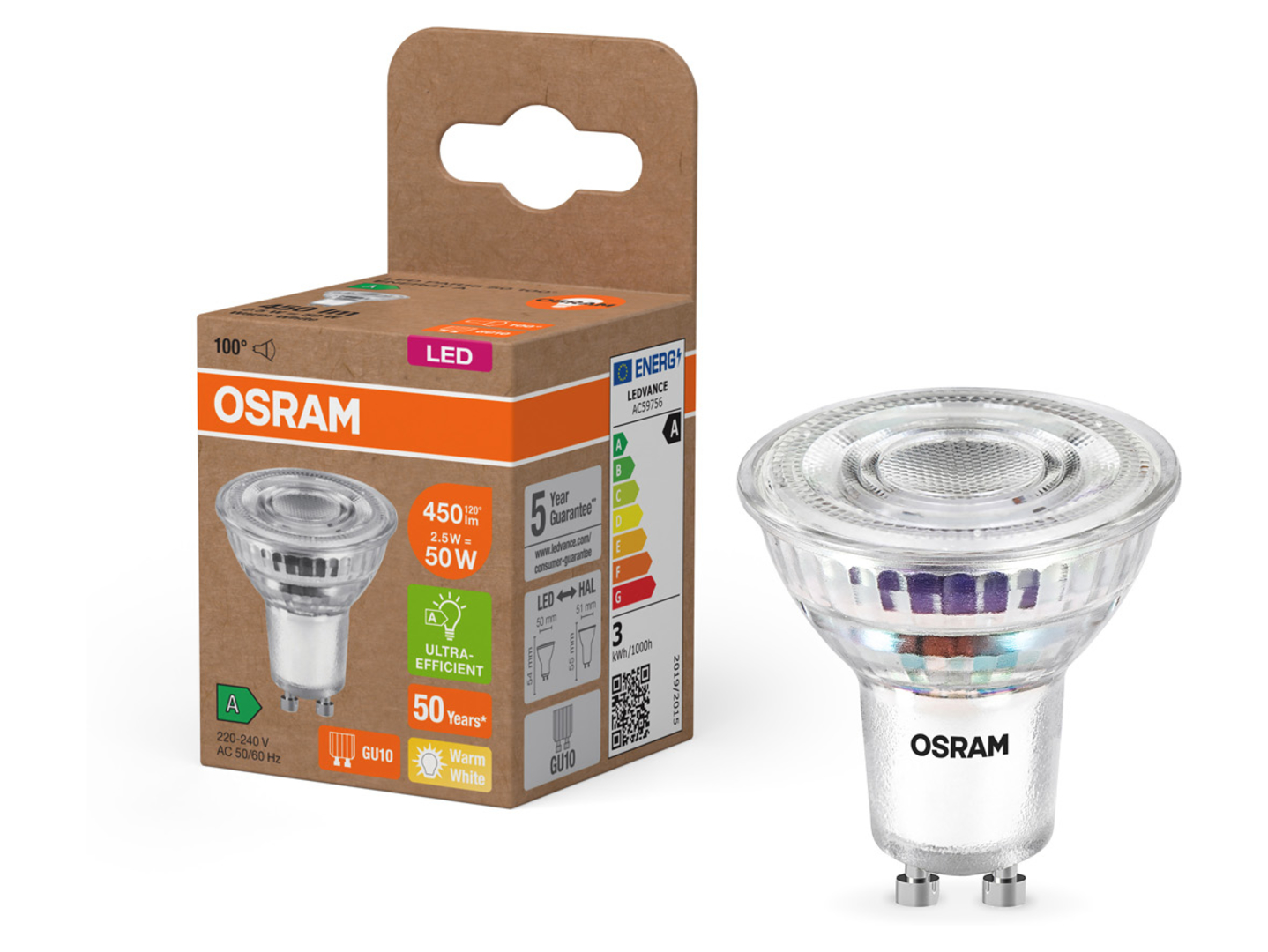 Żarówka LED GU10 2,5W z ciepłą barwą światła