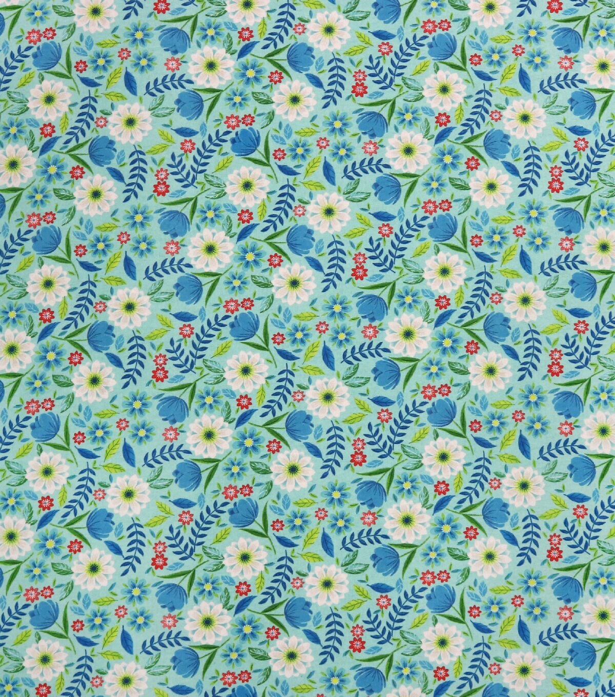 Daisy Leaves On Blue Super Snuggle Flannel Fabric