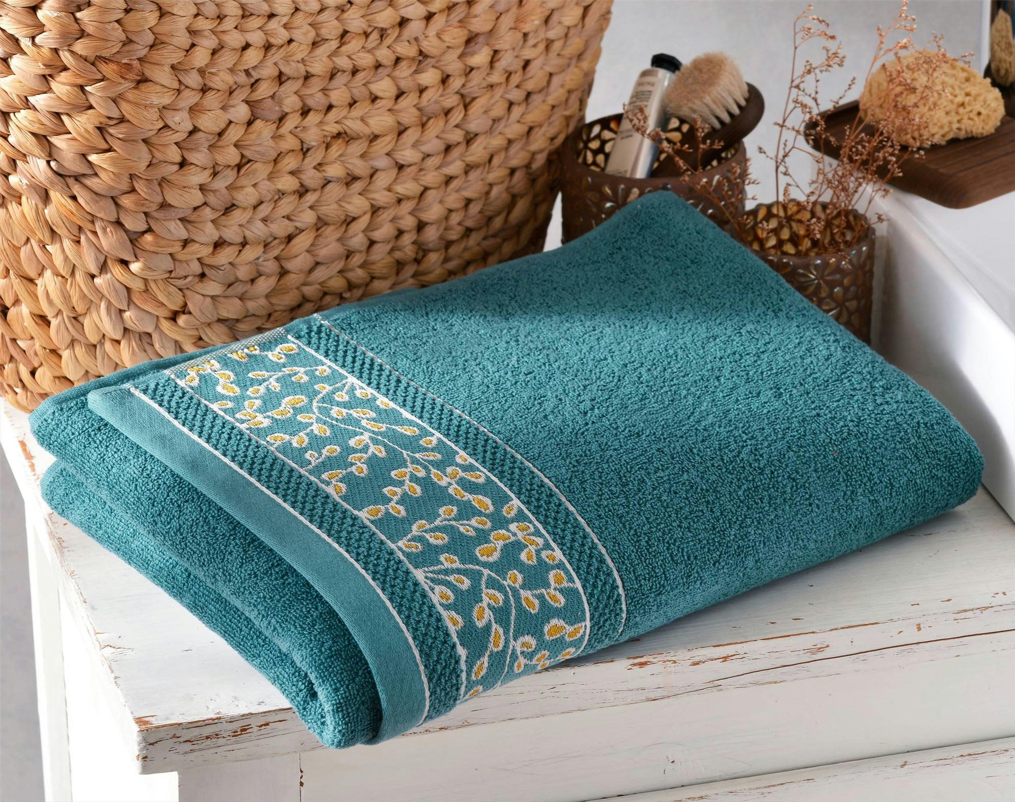 HERBAL - Lot de 2 gants de toilette 15x21 bleu canard en coton 450 g/m²