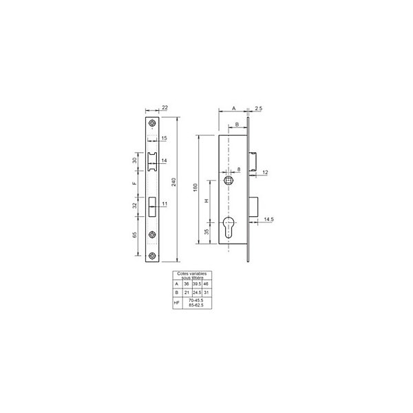 Coffre monopoint à larder 7/46 entraxe 85mm sans gâche - METALUX - F107460100