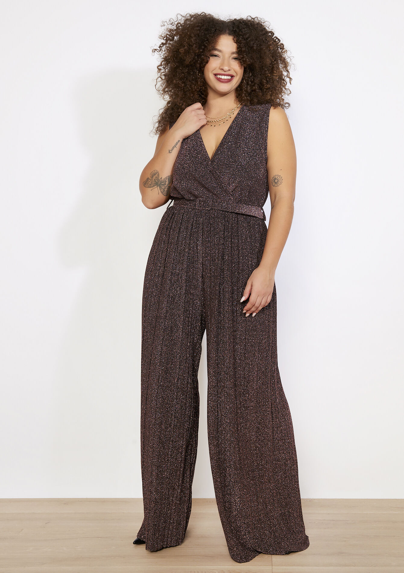 Pliss&eacute; lurex jumpsuit