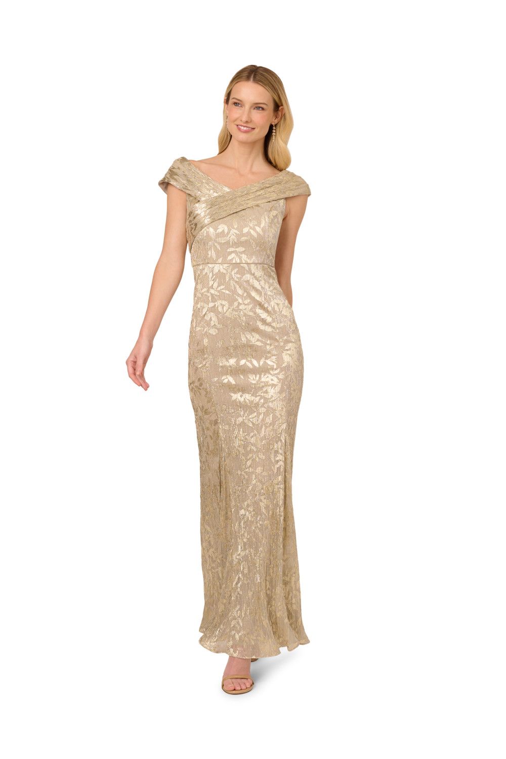 Adrianna Papell Foil Leaf Mermaid Gown