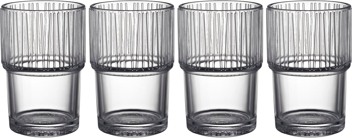 Bitz Waterglas Kusintha 280 ml - kleur Transparant - set van 4 stuks - stapelbaar