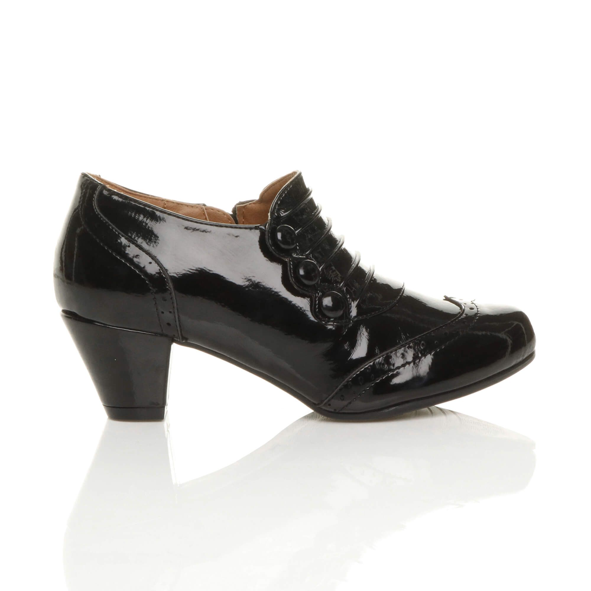 AJVANI Mid Cuban Heel Brogue Button Ankle Boots