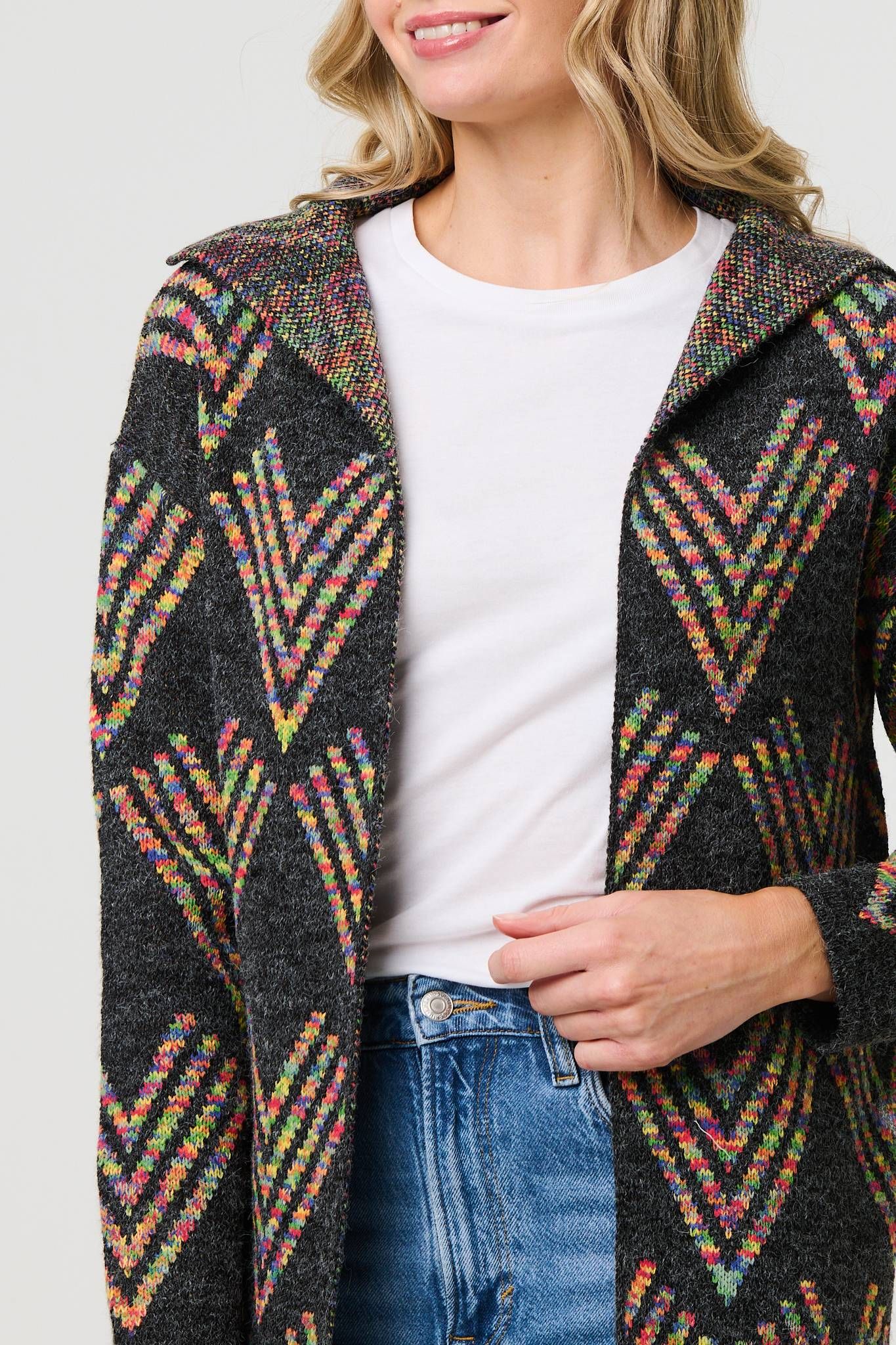 Izabel London Abstract Print Longline Knitted Jacket