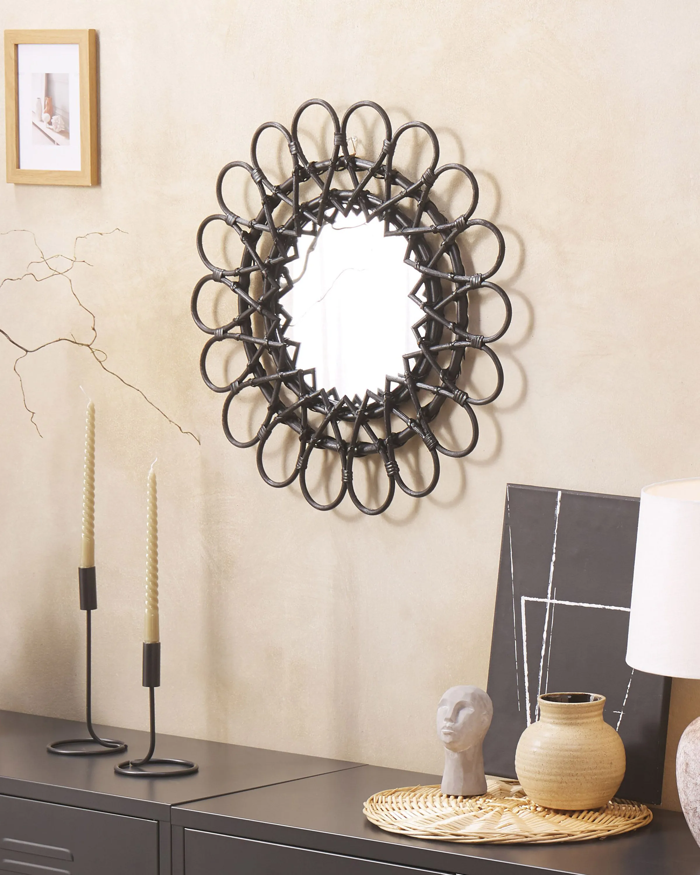 Wall Mirror BABAI 60 cm 60 cm Rattan Black