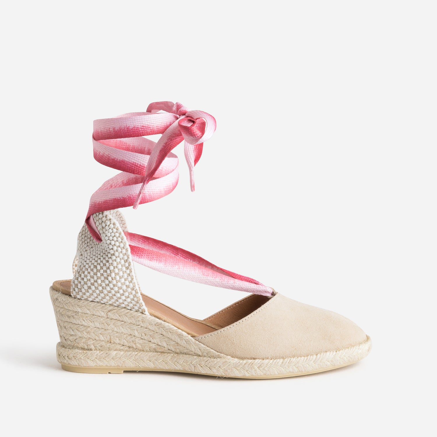 Sandale compensée taupe cuir velours éco-conçu