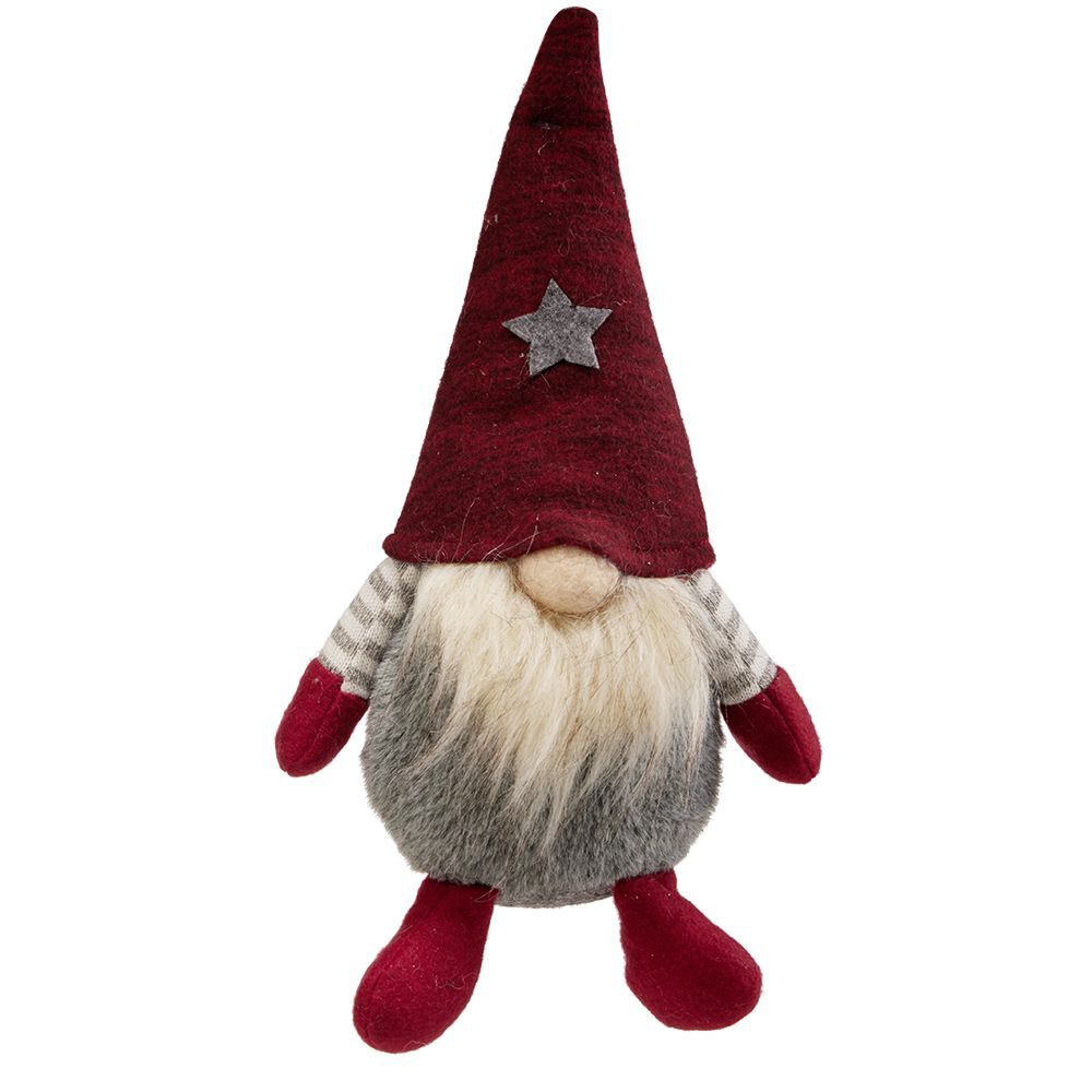 Gnome No&euml;l à poser rouge et gris H.27 cm