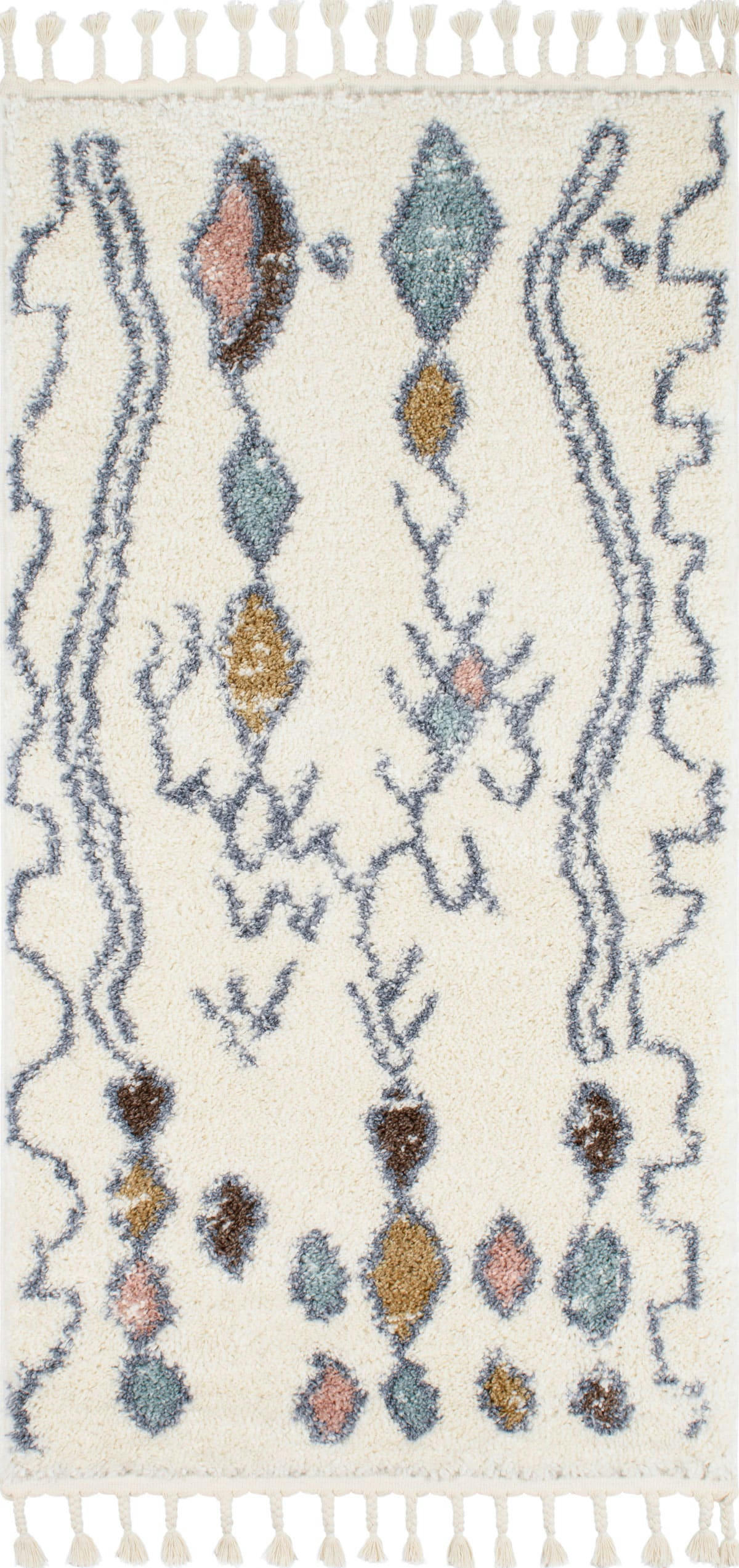 DELYA - Tapis de couloir berbere crème 80x150 à frange