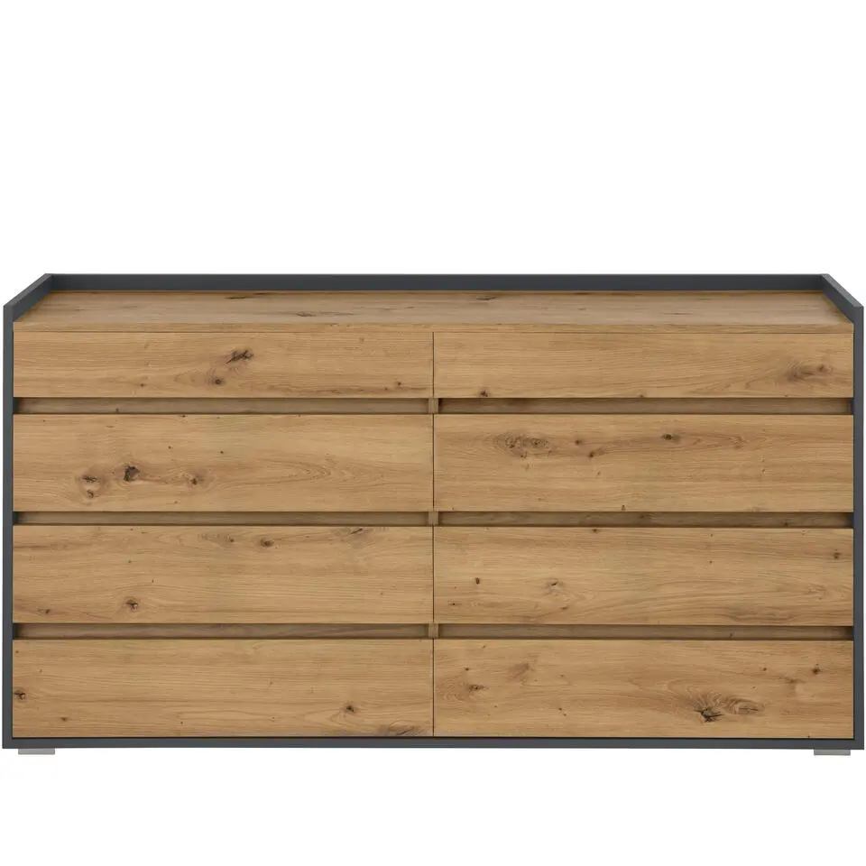 Kosmo - Commode met 8 laden in antraciet eiken spaanplaat