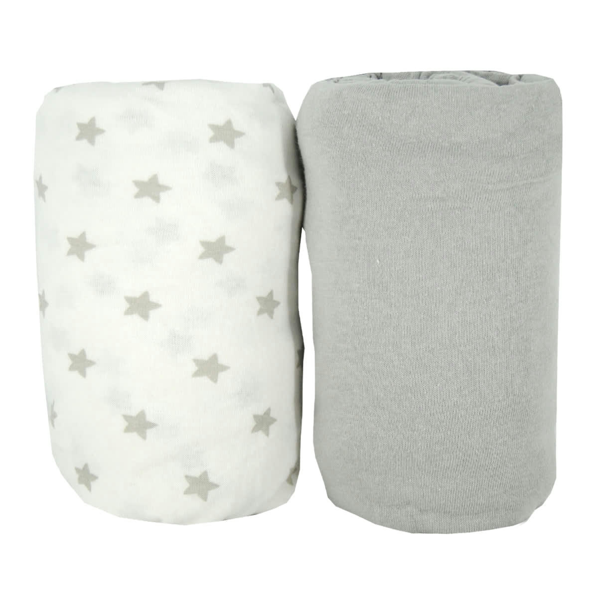 - Lot de 2 draps housses bébé en coton gris et imprimé étoiles 70x140 cm