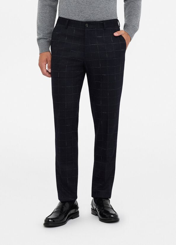 Pantaloni check in lana e cotone