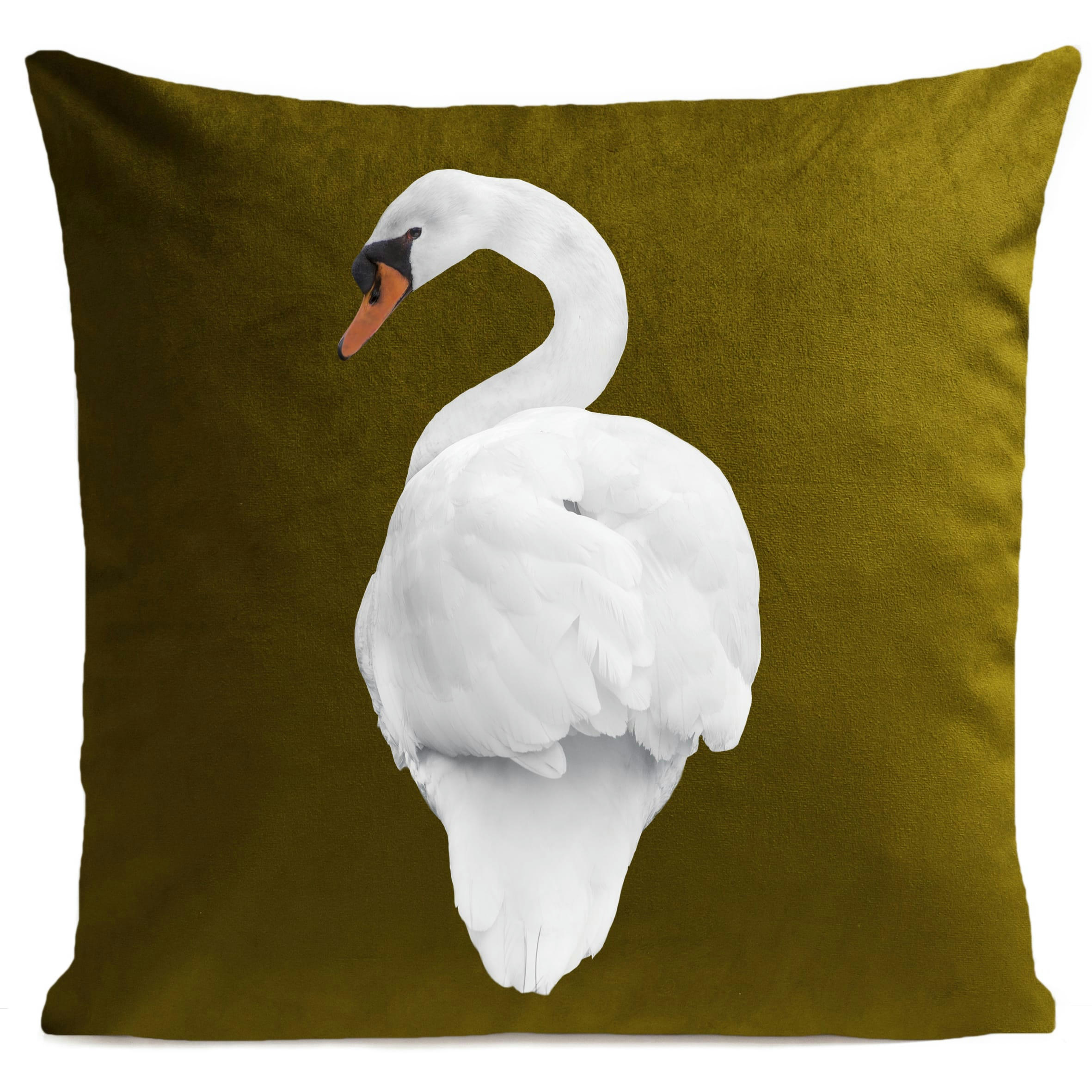 - Coussin oiseau cygne suédine vert olive 40x40cm