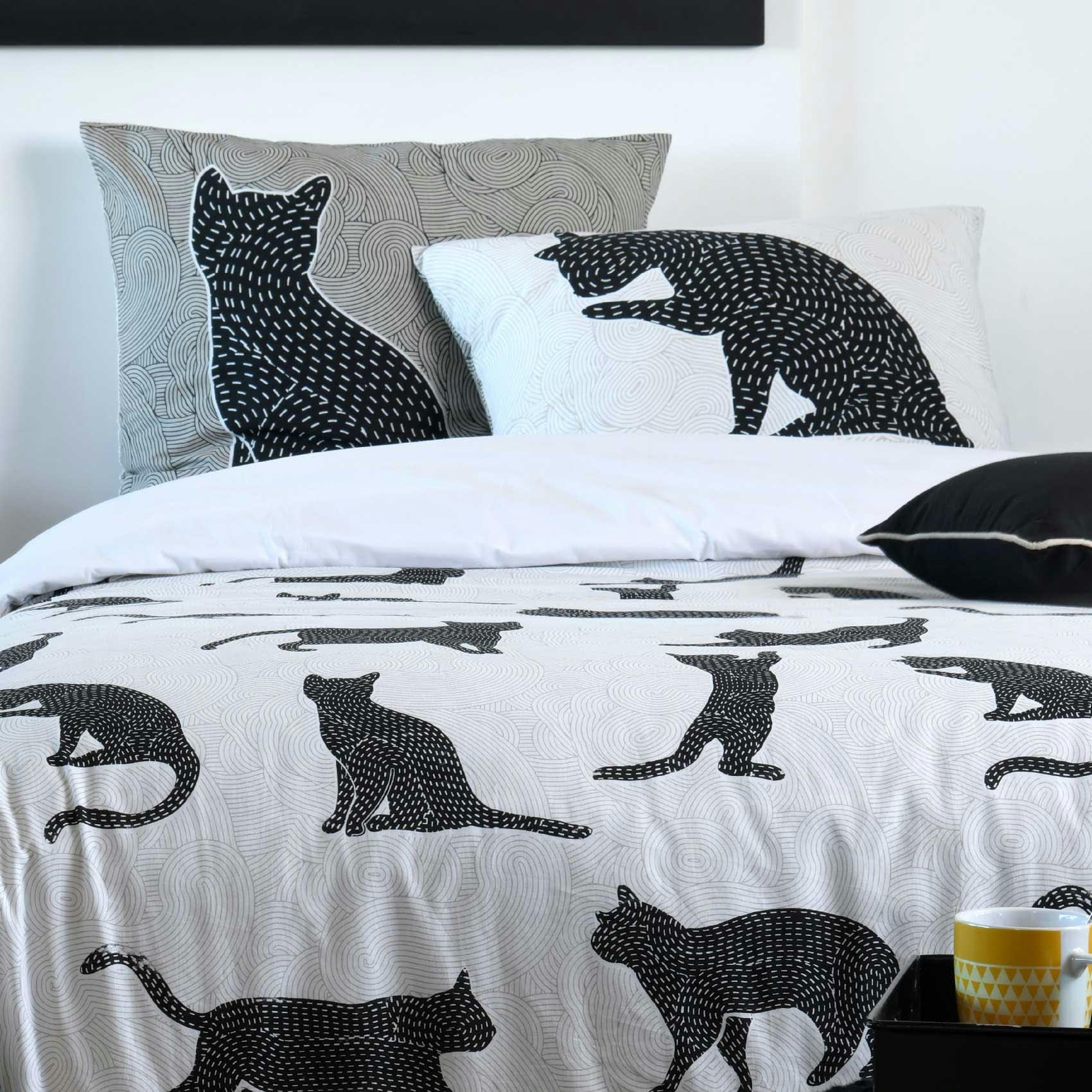 - Parure de lit aux impressions de chat coton blanc 240 x 220 cm