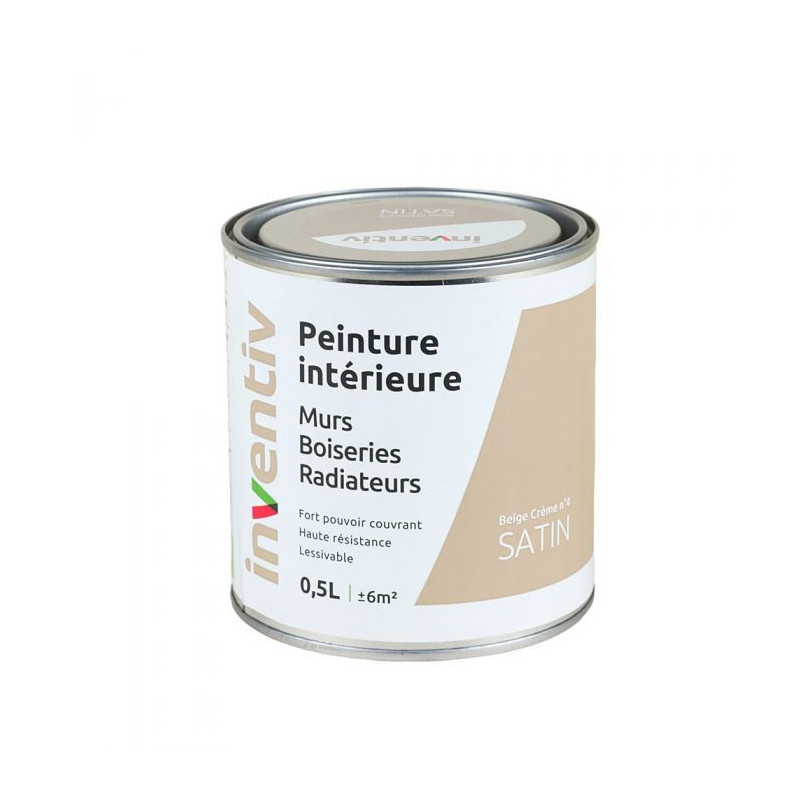 Peinture pour mur boiserie radiateur Beige Crème n°4 satiné 0,5 L INVENTIV