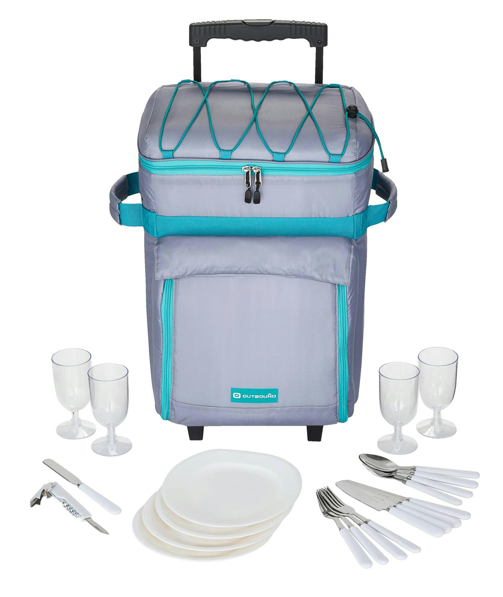 Outbound Wheeled Picnic Cooler, with Handle, 18 Can Capacity, Blue