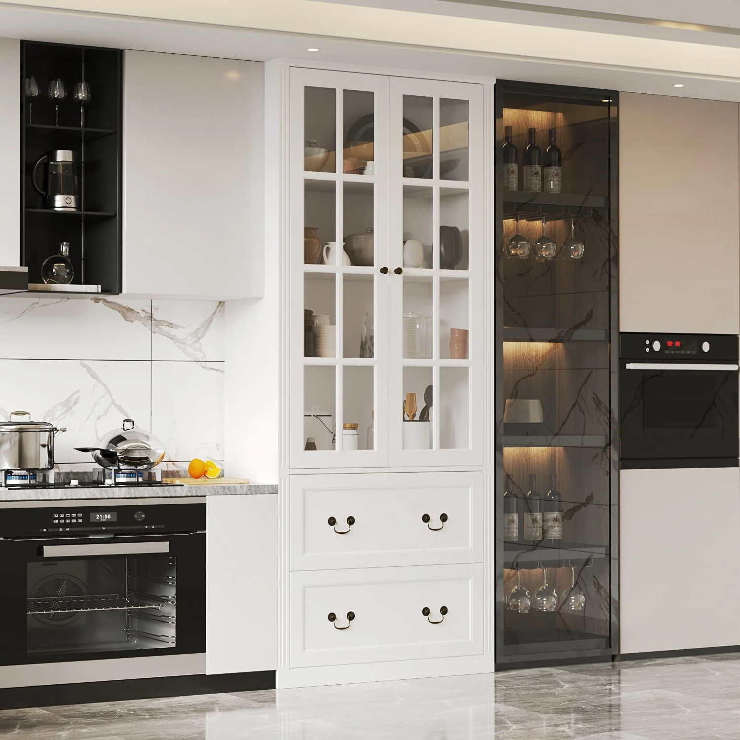 78.7 Combo Buffet Bookcase Storage Cabinet Glass Bookshelf Display