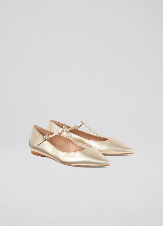 Drew Metallic Leather T Bar Flats