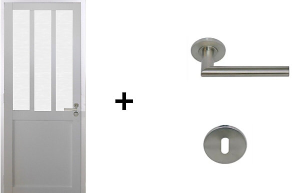 Bloc Porte Atelier Blanc Vitre Depoli H204 X L73 Cm Côte Tableau P.gauche,poignee Pomerol Gd Menuiseries