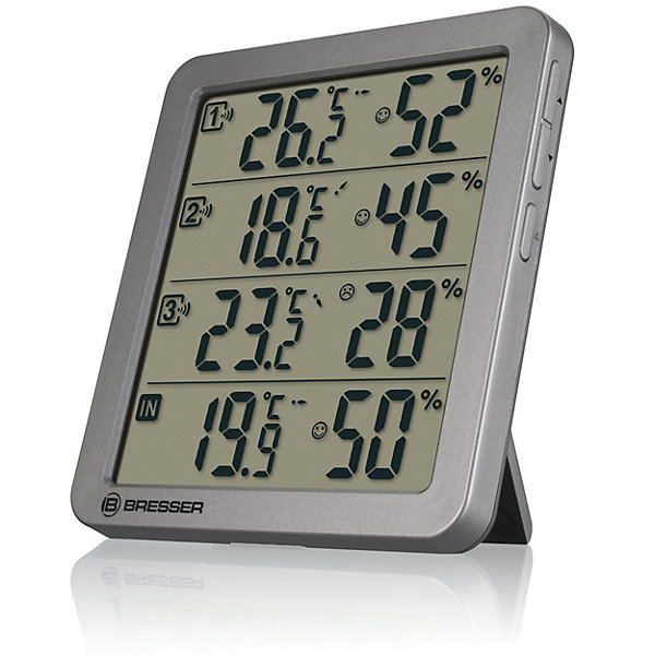 Bresser Thermo-Hygromètre Ensemble avec 3 Capteurs Sans Fil Température Humidité Alarme Affichage