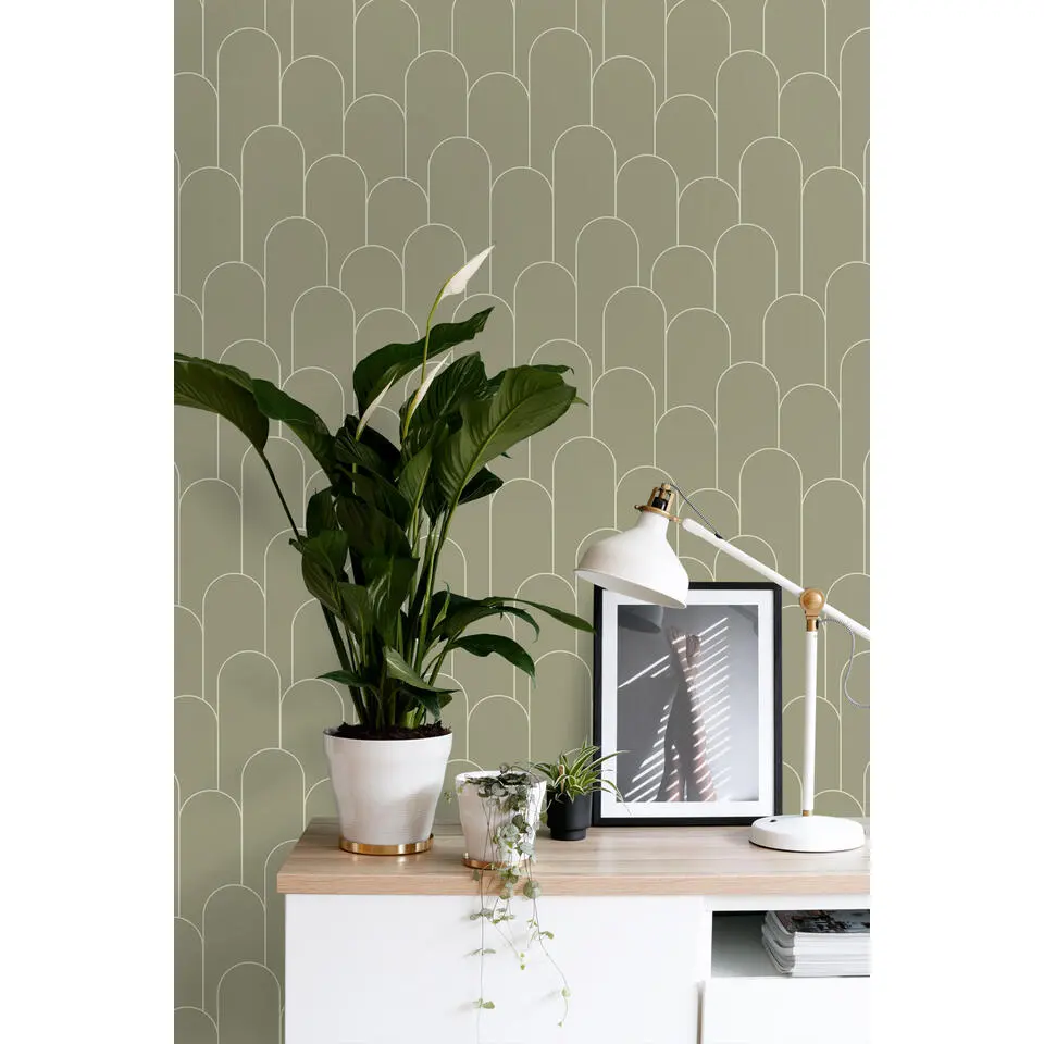 ESTAhome behang art deco motief kakigroen - 50 x 900 cm