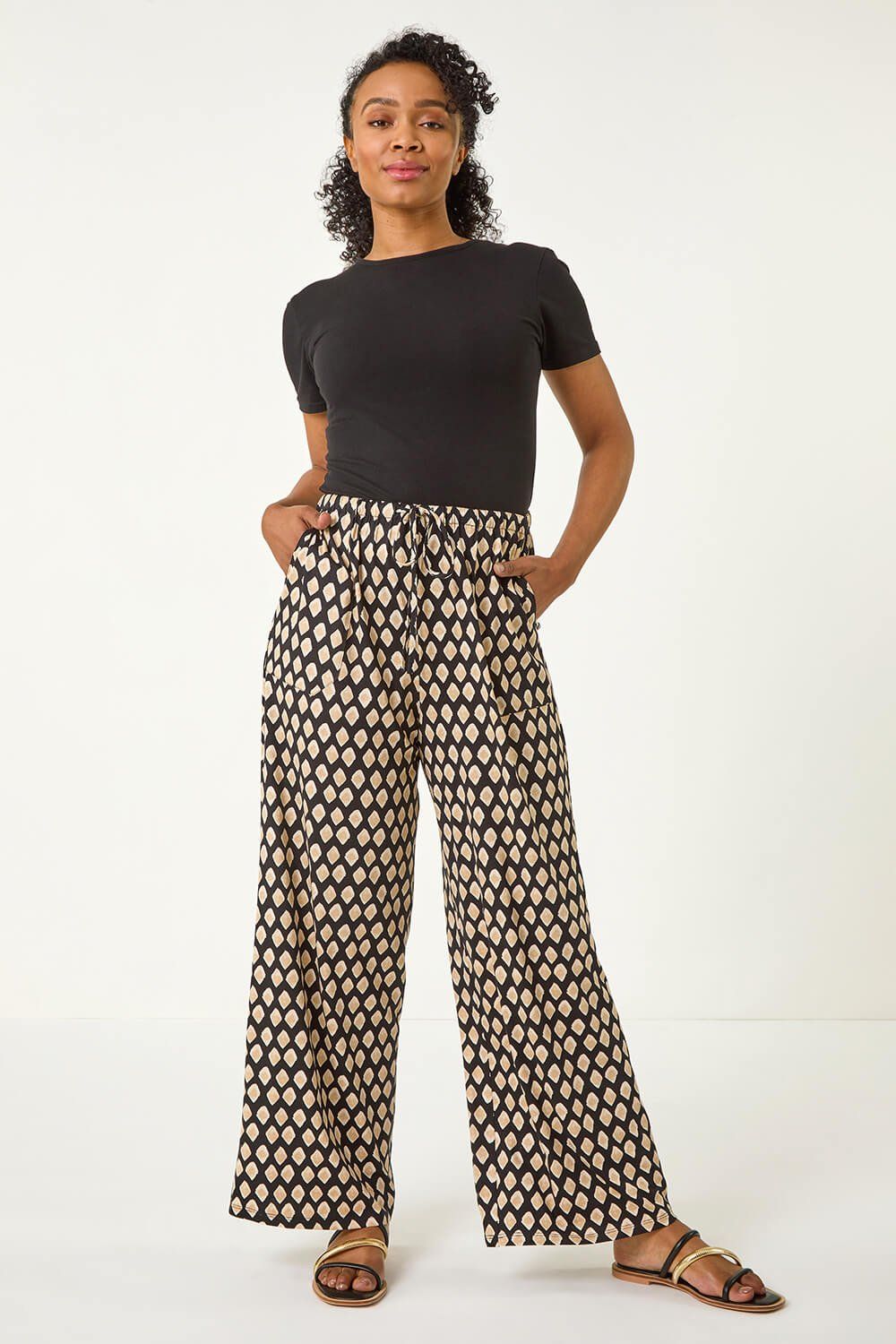 Roman Petite Geo Print Wide Leg Stretch Trouser