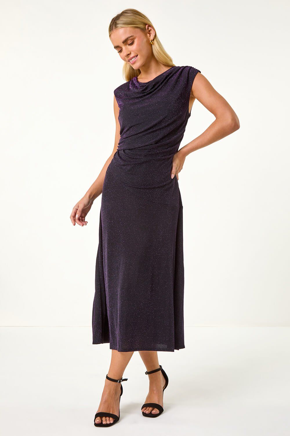 Roman Petite Sparkle Stretch Drape Dress