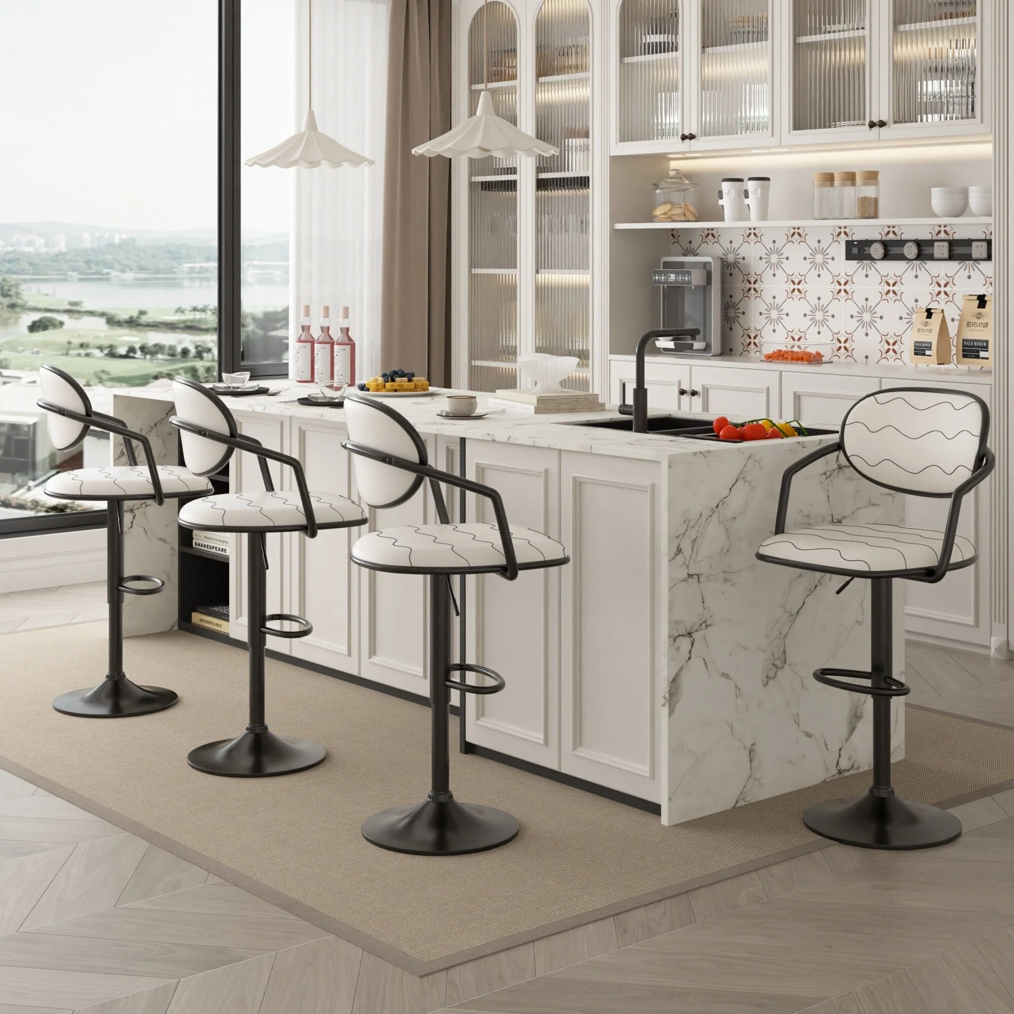 Swivel Bar Stool Set PU Leather Barstools Height Adjustable Counter Stools Bar Chairs For Home Bar Kitchen Dining Room