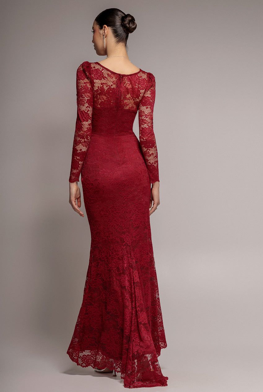 Goddiva Fit & Flare Scallop Lace V Neck Maxi Dress