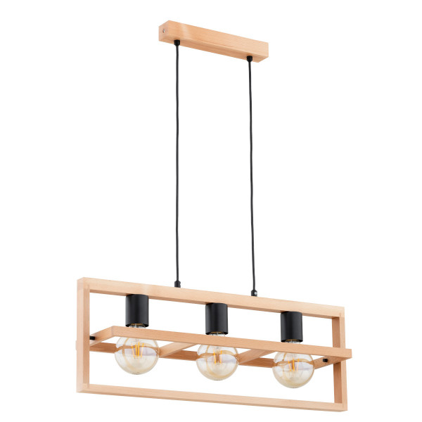 Lampa wisząca jasne drewno-czarna REZON 3xE27x15W wym: 85x68x17 cm Alfa