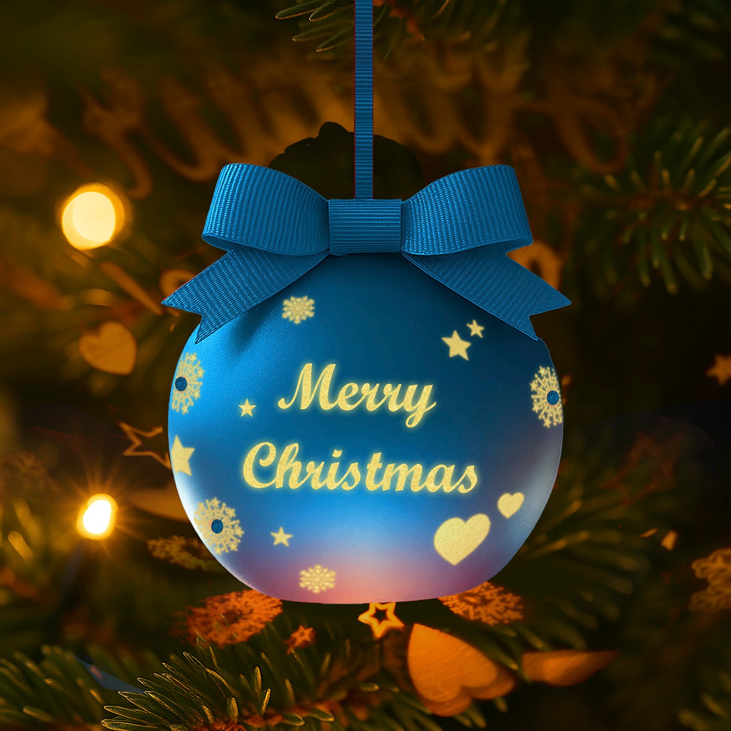 Pallina Natale led Merry Christmas azzurro