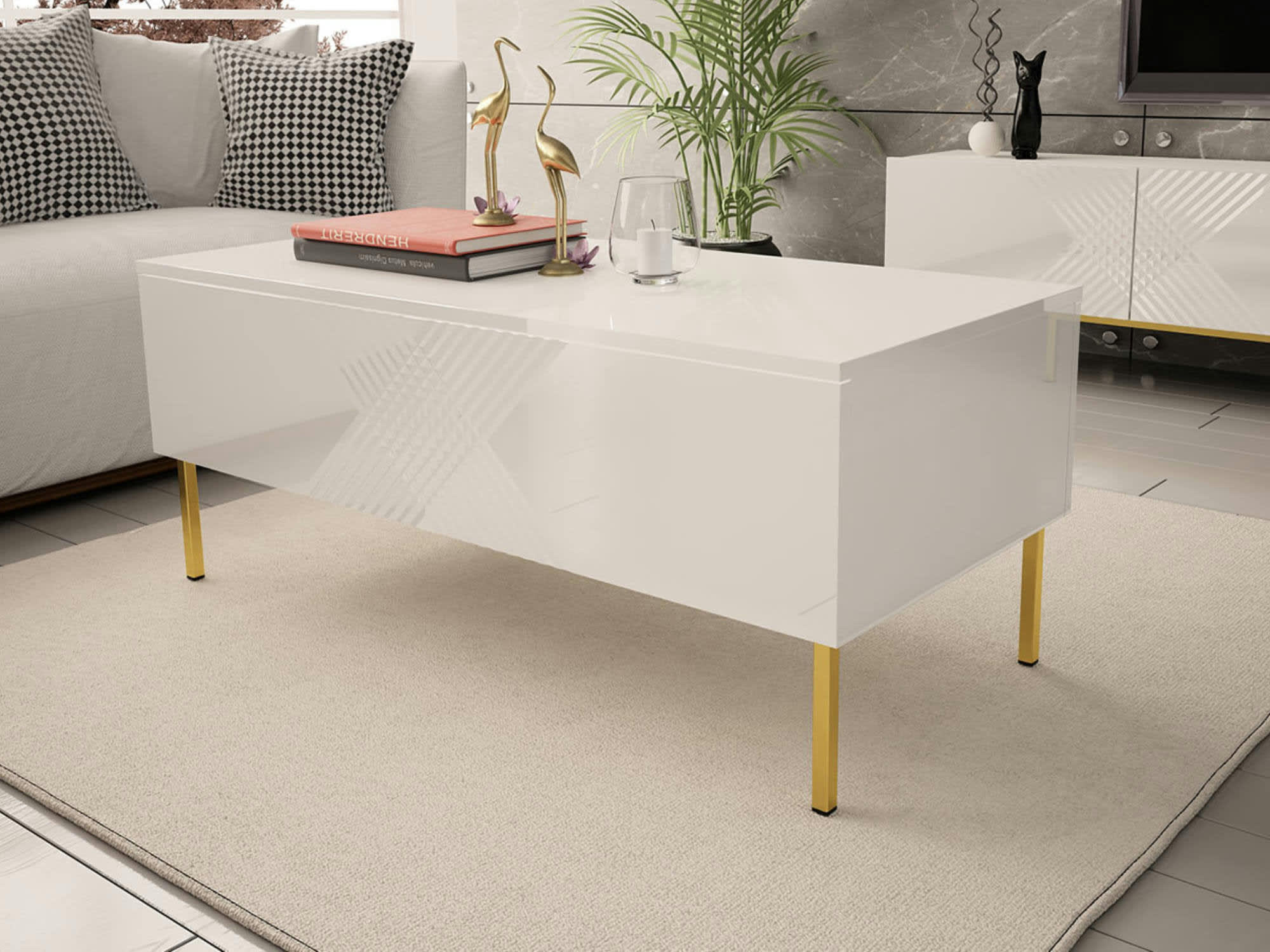 CELESTE - Table basse style contemporain 120 cm blanc / doré