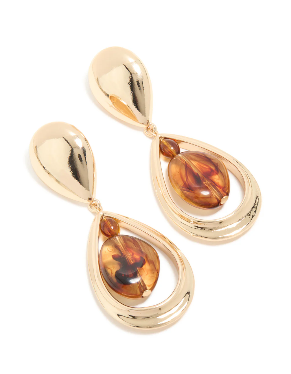 Gold Brown Acrylic & Double Drop Earrings