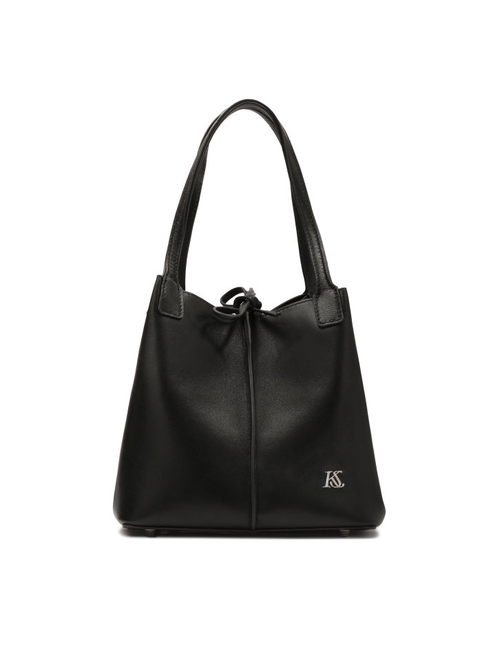 Tiered black soft leather handbag
