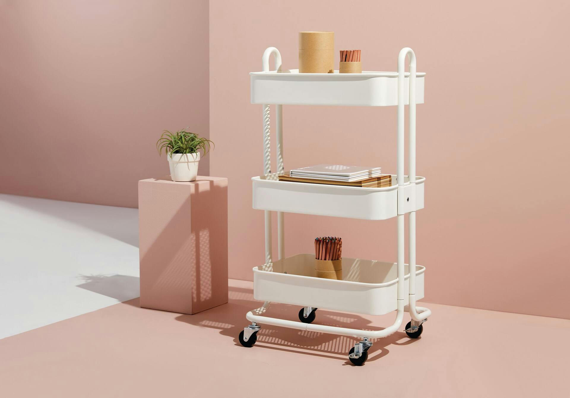 type A Momentum Steel 3-Tier Utility Cart with 4 Wheels, White