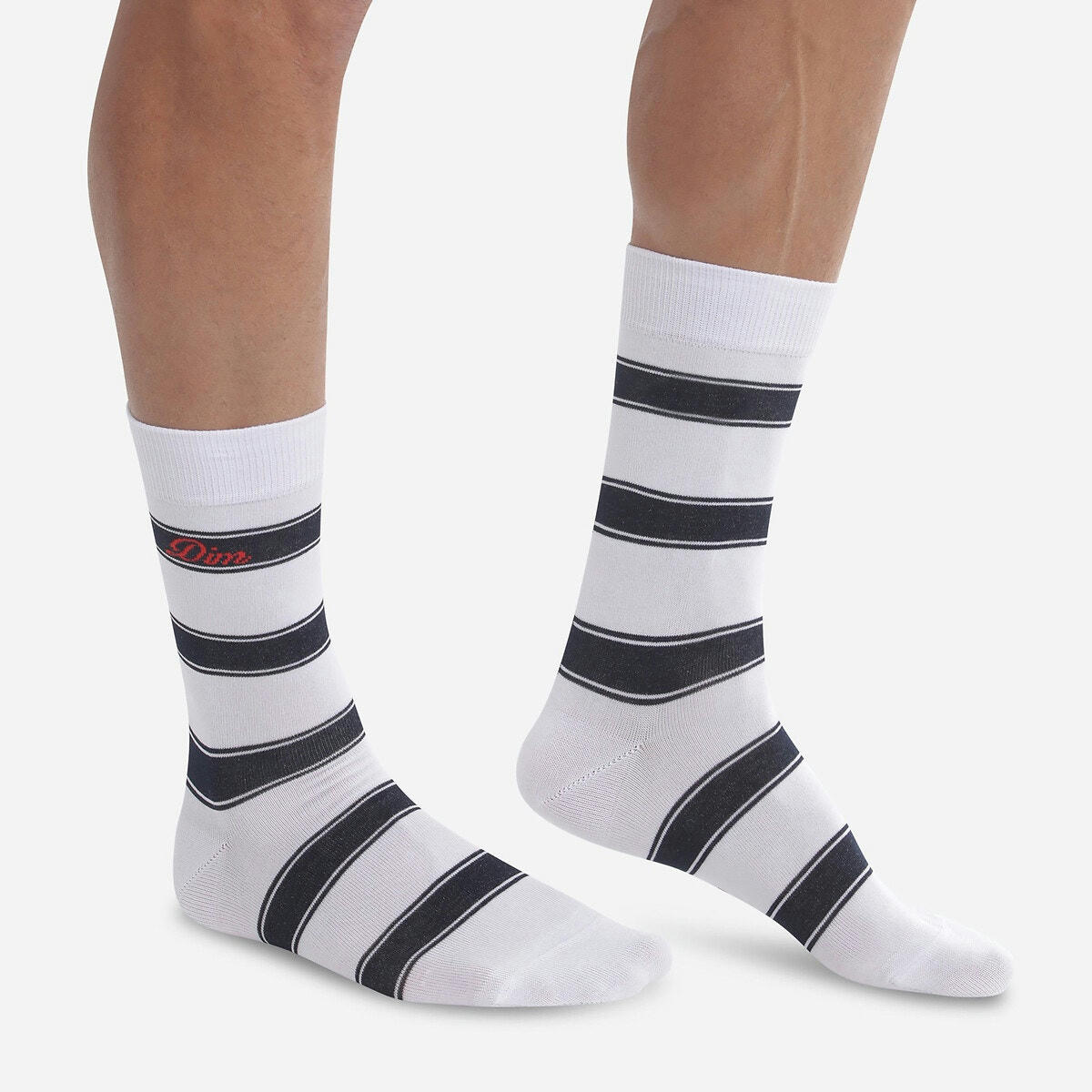 Paire de chaussettes hautes rayées en coton peigné