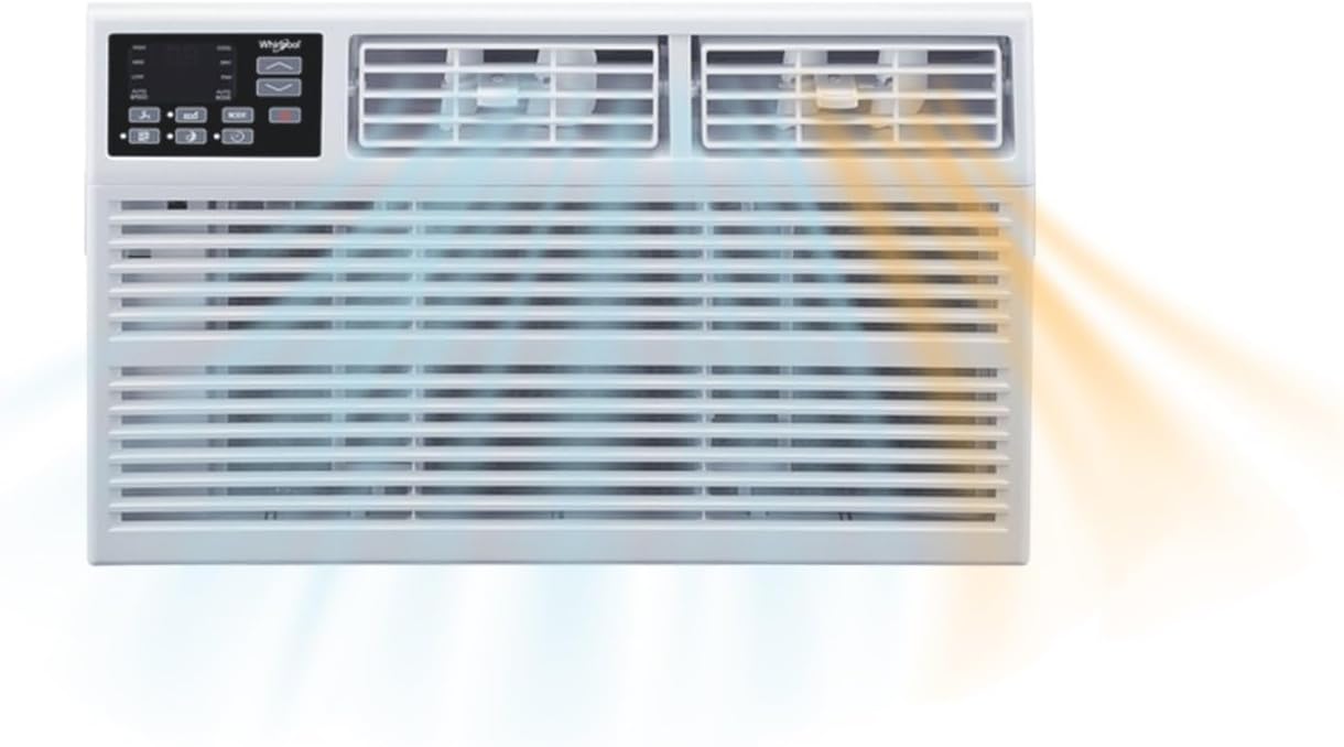 Whirlpool 8,000 BTU Window Air Conditioner with Supplemental Heat, Window Mounted AC Unit with Heater for Apartment, Living Room, Bedroom, Rooms up to 350 Square Feet