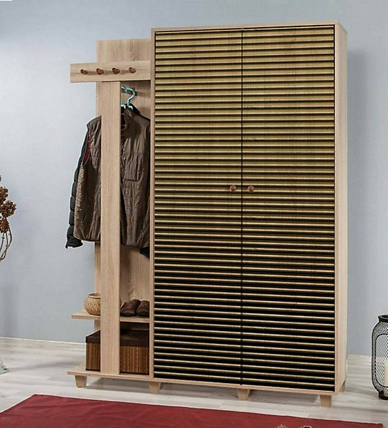 Meuble d'entrée Liana, Crochet d'entrée, Composition pour l'atrium, Console de rangement multifonction, 135x36h194 cm, Chêne