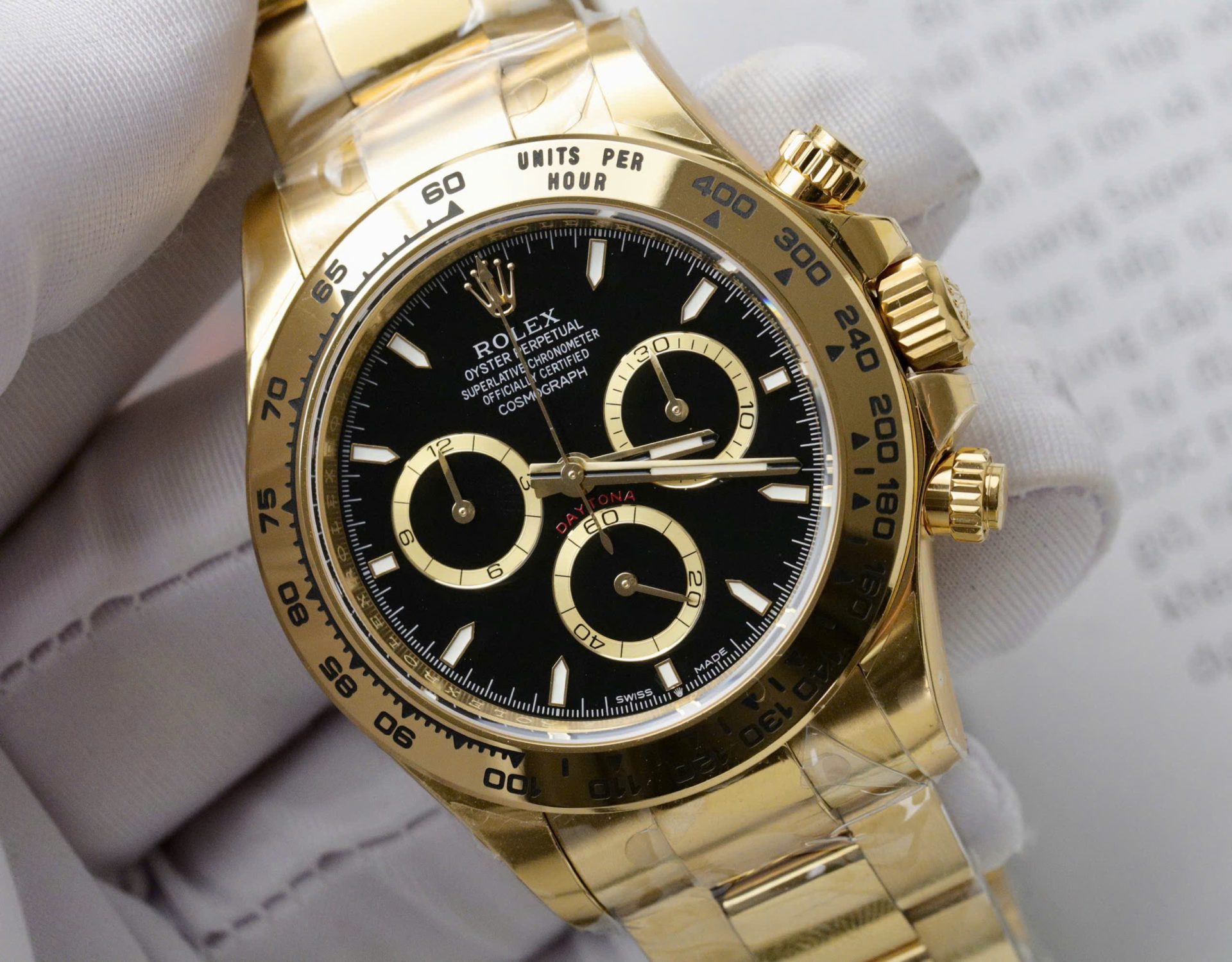 Rolex Daytona 126508 YG Plated Black Dial 40mm Oyster Super Clone