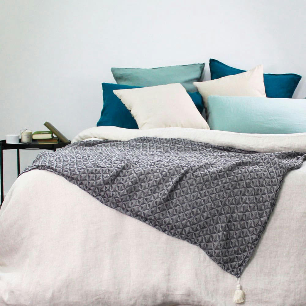 DELTA NOIR - Plaid  métis lin & coton noir 155X130