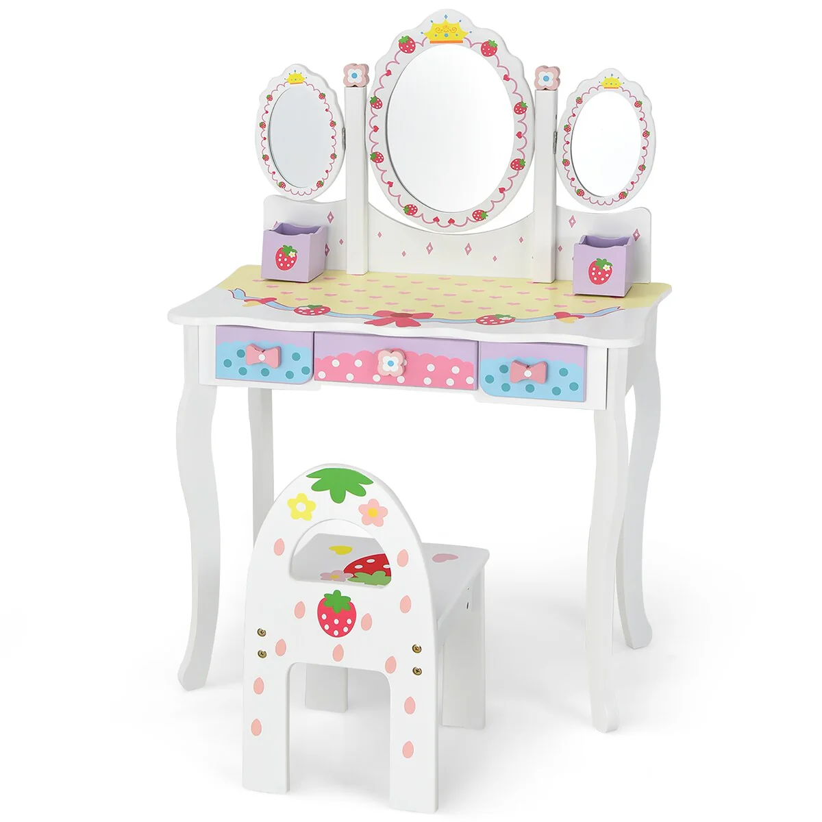 Costway Kids Vanity Princess Makeup Dressing Table Chair Set w/ - See Details